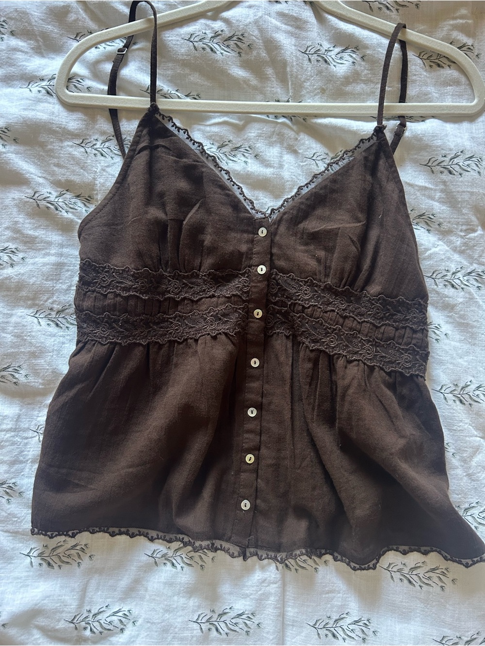 Zara Brown Lace-Trim Button-Front Camisole